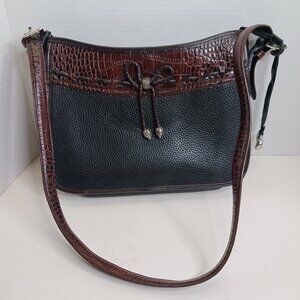 Brighton Shoulder Bag Purse Brown Croc Black Genuine Leather